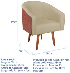 Poltrona Jade Decorativa Moderna Sala de Estar Quarto Escritório Conforto Corano Nozes e Suede Pés Palito
