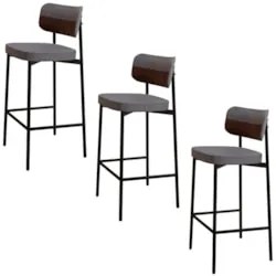 Banqueta Alta Bar Estofada Kit 3 Ella M25 Linho Cinza/Marrom - Mpozena