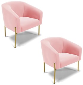 Cadeira Sala de Jantar Pé de Ferro Dourado kit 2 Stella Suede D03 - D'Rossi - Rosa Bebê