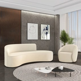 Sofá 4 Lug Orgânico 220cm Morgan e Poltrona Giratória Lua Cotelê/Veludo Bege D03 - D'Rossi