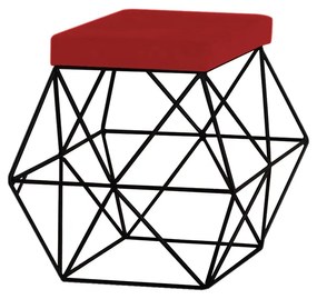 Puff Decorativo Sala de Estar Base Preto Trixie Suede Vermelho G41 - Gran Belo