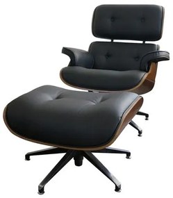 Poltrona Charles Eames c/ Puff Couro Ecologico Preto - 15115 Sun House