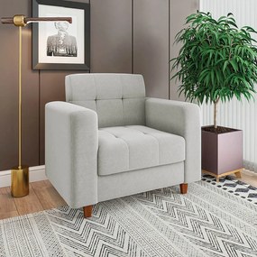 Kit 01 Sofá 3 Lugares e 02 Poltronas Arezzo Linho Cinza A05 Pés Chanfrado Castanho - D'Rossi