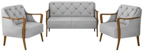 Conjunto Decorativo 2 Poltronas e 1 Namoradeira 2 Lugares Hand Veludo Cinza G45 - Gran Belo