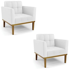 Kit 2 Poltronas Decorativas Karen Pés Fixo em Madeira Castanho PU Branco G19 - Gran Belo