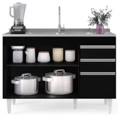 Balcão Gabinete 120cm 3 Portas 2 Gavetas Michigan Preto - Lumil