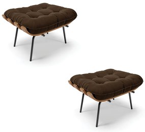 Kit 02 Puffs Costela Suede Base Metálica Preto - D'Rossi - Marrom