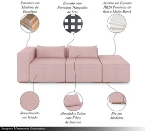 Sofá Versátil Sala de Estar Atlanta 378cm Modulado Veludo Rosê G52 - Gran Belo