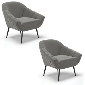 Kit 02 Poltronas Giovana Suede Pés Palito de Ferro Preto D03 - D'Rossi - Grafite