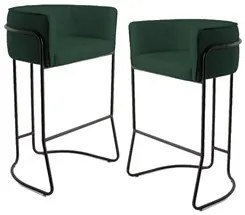 Kit 2 Banquetas Decorativas Base Aço Preto Betina Veludo C-303 Verde -