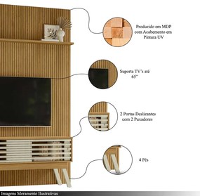 Conjunto Painel com Bancada Tremor 2 Portas Deslizantes 2 Prateleiras MDP até 65 Cumaru/Opala G97 - Gran Belo