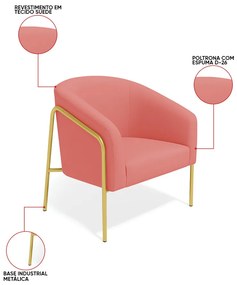 Poltrona Sala Industrial Alta Dourado Stella Suede D03 - D'Rossi - Rose