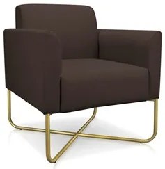 Poltrona Decorativa Base Industrial X Dourada Maressa S06 Suede Marrom