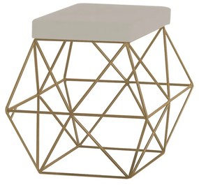 Puff Decorativo Sala de Estar Base Gold Trixie Suede Bege G41 - Gran Belo