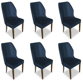 Kit 6 Cadeiras De Jantar Safira Suede Azul Marinho