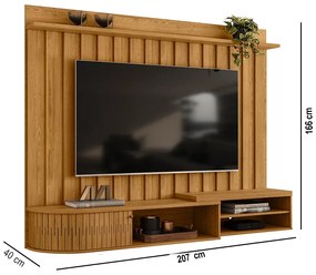 Painel TV 75 Pol 207cm Bancada Suspensa para Sala Elvano M20 - D'Rossi - Cumaru