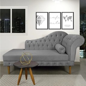 Divã Recamier Capitonê Mônaco 165 cm Suede Grafite Pés Chanfrado- D'Rossi