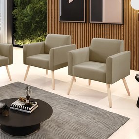 Kit 2 Poltronas Pés Palito Natural Marisa Suede D03 - DRossi - Marrom Rato