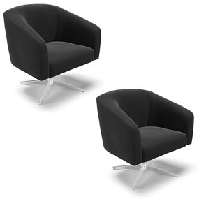 Poltrona Decorativa Giratória Cromada Kit 2 Stella Suede D03 - D'Rossi - Preto