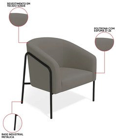 Poltrona Sala Industrial Alta Preto Stella Suede D03 - D'Rossi - Grafite