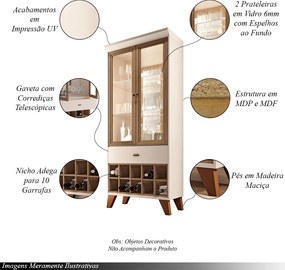 Cristaleira Bar e Adega Ópera Decorativa Sala de Estar MDP/MDF Off White/Castanho G26 - HB Móveis