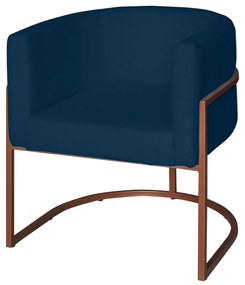Poltrona Base Industrial Bronze Sala de Estar Lety Veludo - Azul Marinho