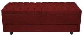 Calçadeira Baú com Sapateira Casal 140cm Paris Capitonê Suede Bordô - Sheep Estofados - Vermelho escuro