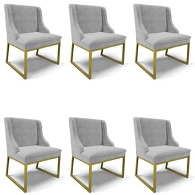 Cadeira Sala de Jantar Industrial Dourado Kit 6 Liz Suede D03 - D'Rossi - Cinza