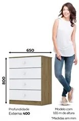 Cômoda Infantil 4 Gavetas Labirinto Rústico Branco HP - Henn