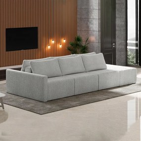 Sofá Ilha Modulado Milos 312cm Puff Lateral Bouclê Cinza G33 - Gran Belo