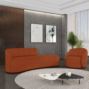 Sofá 4 Lugares Orgânico 220cm Morgan e Poltrona Lua Bouclê D03 - D'Rossi - Terracota