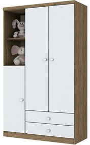 Roupeiro Infantil Bala de Menta 3 Portas 2 Gavetas - Branco/Rustico