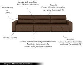 Sofá Retrátil 5 Lugares 314cm 3 Módulos Nero Couro Manchado G52 - Gran Belo