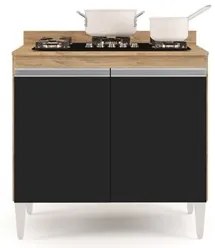 Balcão para Cooktop 80cm 2 Portas Flórida Castanho/Preto - Lumil Móvei