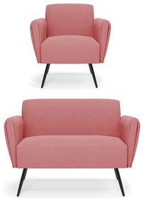 Sofá Namoradeira com Poltrona Pés Palito de Ferro Bruna Suede - D'Rossi - Rose