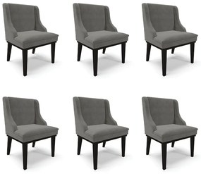 Kit 6 Cadeiras Decorativas Sala de Jantar Base Fixa de Madeira Firenze Suede Grafite/Preto G19 - Gran Belo