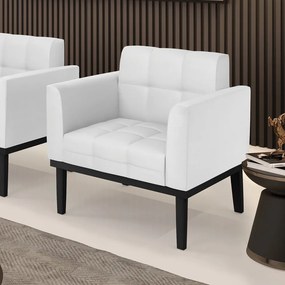 Poltrona Decorativa Karen Pés Fixo em Madeira Preto PU Branco G19 - Gran Belo