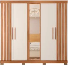 Guarda Roupa Casal 216cm 5 Portas Espelho Sulla Freijó/Off C01 - Mpoze