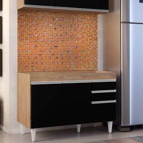 Balcão de Cozinha Lavanderia sem Tampo 02 Gavetas Beth 120 cm L06 - D'Rossi - Castanho e Preto