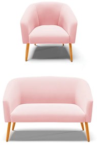 Sofá Namoradeira e Poltrona Pé Palito Castanho Stella Suede Rosa Bebê D03 - D'Rossi