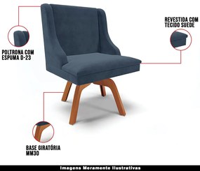 Kit 4 Cadeiras Decorativas Sala de Jantar Base Giratória de Madeira Firenze Suede Azul Marinho/Natural G19 - Gran Belo