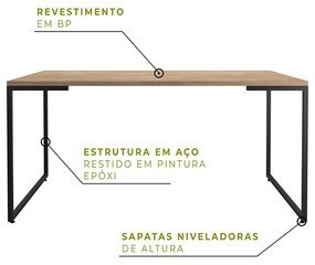Mesa Para Computador Escrivaninha Industrial Porto 160cm Natural/Preto - D'Rossi