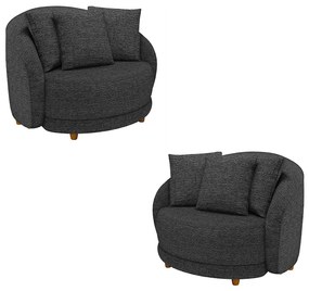Kit 2 Poltronas Decorativas Base Fixa Galáxia com Almofadas Linho Chumbo G45 - Gran Belo