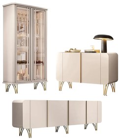 Conjunto Decorativo 1 Cristaleira e 2 Buffets Texas/Virginia/Bambino Off White G26 - Gran Belo