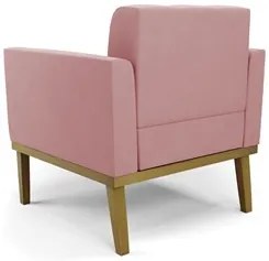 Poltrona Base Madeira Castanho Kit 2 Ana Suede Rosê - Ibiza