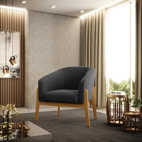 Poltrona Decorativa Base de Madeira kit 2 Stella Suede D03 - D'Rossi - Preto