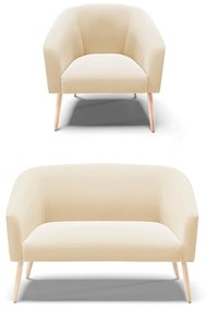 Sofá Namoradeira e Poltrona Pé Palito Natural Stella Suede D03 - D'Rossi - Bege