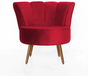 Poltrona Pérola Decorativa Pés Palito Veludo Vermelho