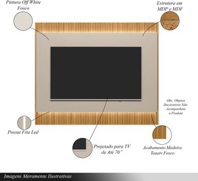 Painel Decorativo Singapura MDP/MDF TV até 70 Polegadas Ripado 1.8 Tauari/Off White G77 - Gran Belo