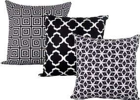 3 Capas para Almofadas Confort Veludo Geométrico Preto 50x50cm